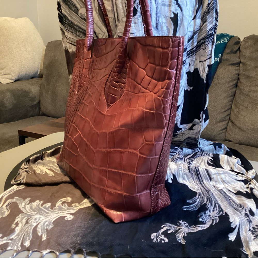 Furla Red Crocodile-Embossed Tote Bag - Picture 8 of 12